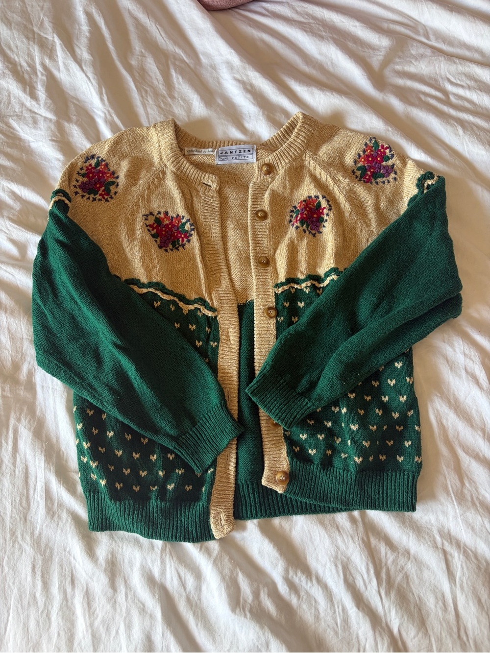 Vintage Green & Tan Floral Embroidered Cardigan